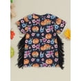 thumbnail image 4 of LMLYSoH Kids Girls Dress Halloween Clothes Flower Pumpkin Print Crew Neck Short Sleeve Dress Tassel Casual Princess Dress, 4 of 8