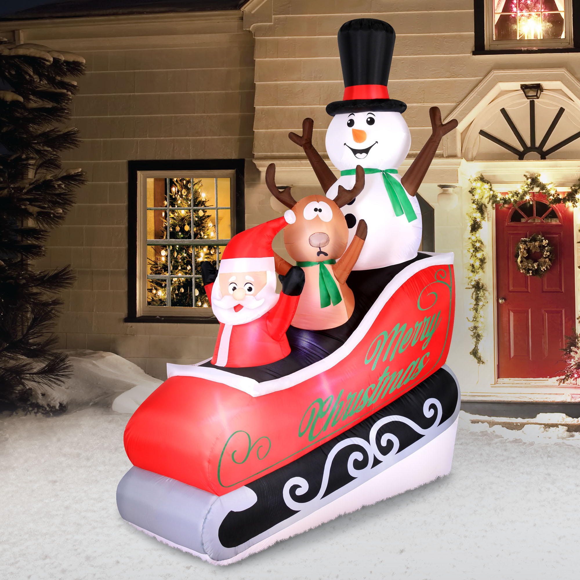 Occasions AIRFLOWZ INFLATABLE SANTA SLEIGH RIDE 8FT, 8 ft Tall, Red ...
