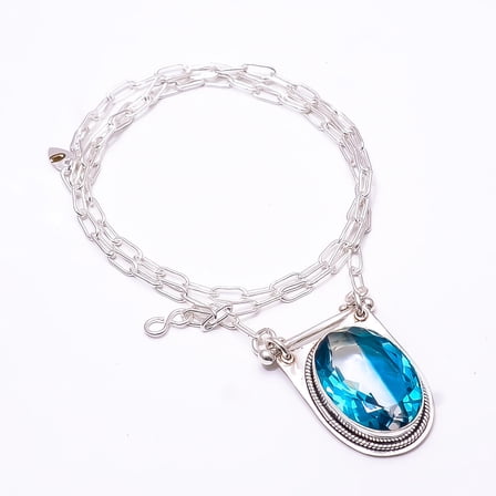 Bi-Colour Blue Topaz 925 Sterling Silver Chain Pendant 19-23", Blue Blue Topaz Necklace CP_9262_369_71, New Year Sale, Valentin's Day Gift