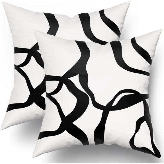 Black and White Pillow Covers 18x18 Set of 2 Modern Abstract Art Line Boho Design Throw Pillows Bohemian Decorative Pillowcase Cotton Square Cushion Case for Home Living Room Porch Sofa Couch Bed