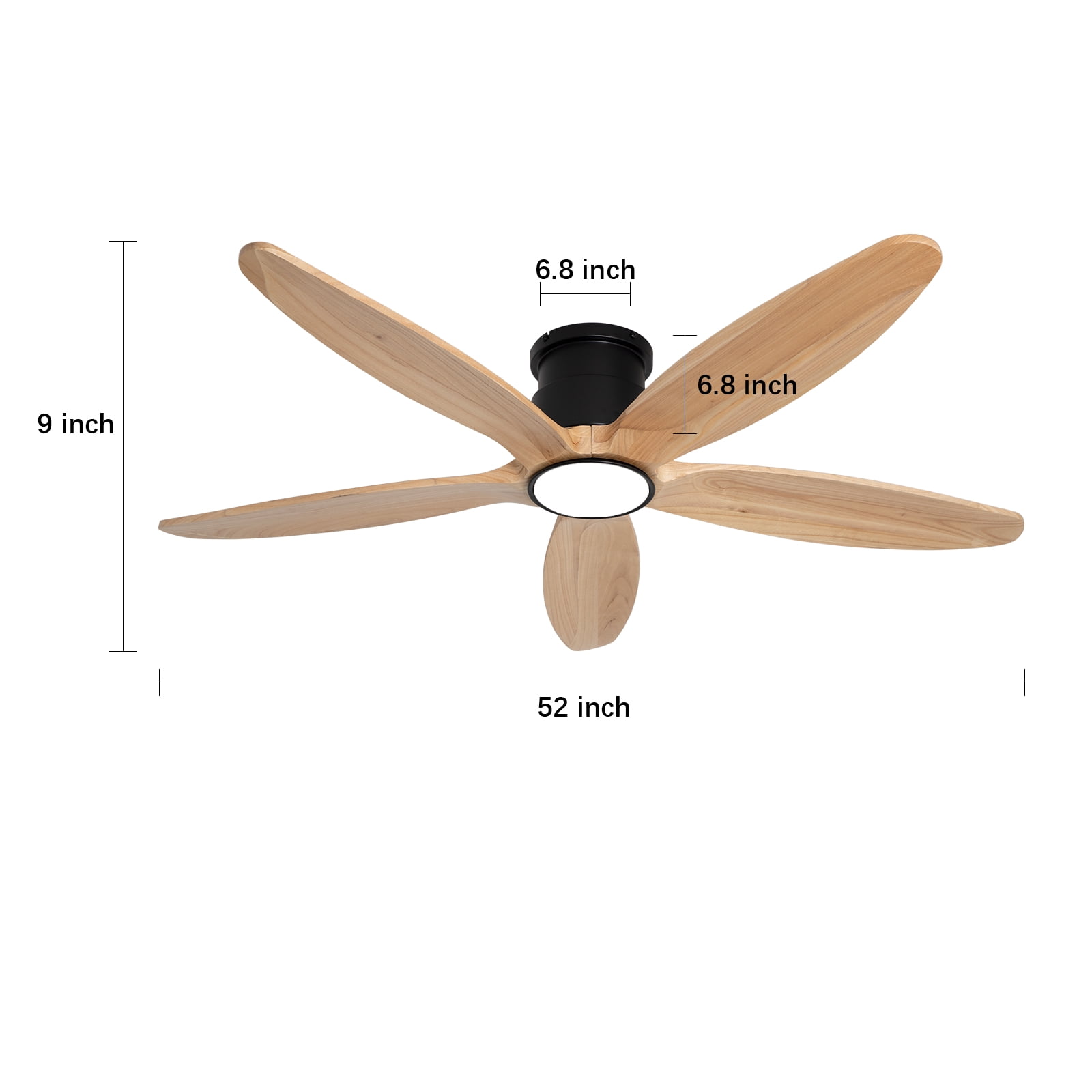 Wozzio 52 Inch Flush Mount DC Ceiling Fan with Lights And Remote, 5 Reversible Carved Wood Blades, 6-Speed Noiseless DC Motor, Suitable for Bedroom, Living Room, Office And Other Indoor Places