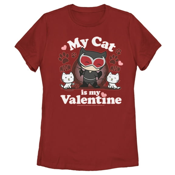 Women's Batman Catwoman My Cat is My Valentine  Graphic Tee Red Small