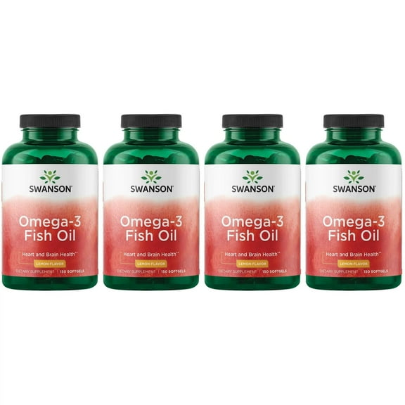 Swanson Omega 3 Fish Oil Supplement Heart Brain and Joint Support GMO-free EFAs 180 mg EPA Plus 120 mg DHA 150 Softgel Capsules Lemon Flavor (4 Pack)