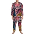 thumbnail image 3 of Sikiie Pink Tiger Gold Leaves Mens Pajama Set, Soft Warm Long Sleeve Sleepwear, Cozy Button-Down Pjs for Men-Small, 3 of 7