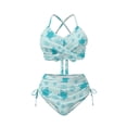 thumbnail image 4 of Xoenoiee Blue Turtle Starfish Seashell Coral Print Womens High Waisted Bikini Sets, Textured Tummy Control Swimsuit, 2 Piece Twist Front Bathing Suits for Women, S, 4 of 7