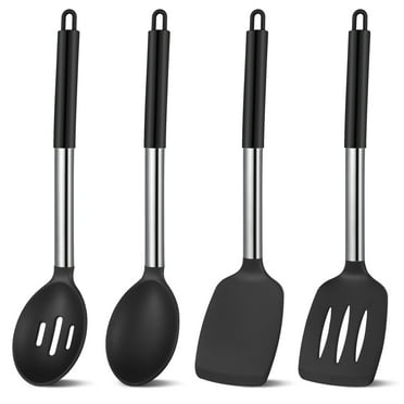 sixwipe Silicone Cooking Spatulas and Spoons, 4 Pack Heat Resistant Silicone Cooking Utensils Set, Non-stick Large Kitchen Silicone Spatula and Spoons for Cooking, Mixing, Serving, Draining