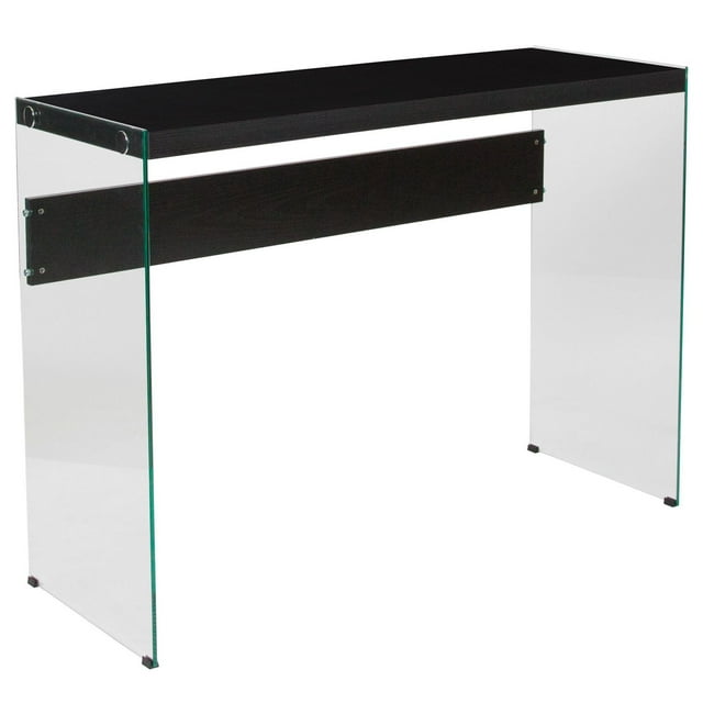 Highwood Collection Dark Ash Finish Console Table with Shelves and Glass Frame