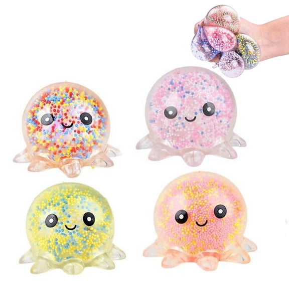 CCWADH 4 Pack Fidget Stress Balls for Adults, Cute Octopus Stress Relief Stress Ball, Small Squi|shy Squeeze Ball Set and Birthday Party Favors (Random Color)