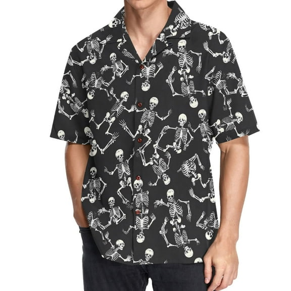 joogoo Men's Hawaiian Shirt Skeletons Dancing Short Sleeve Casual Button Down Shirts M