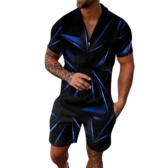 RUTAYY Men's Outfits Short Sleeve Turndown Collar Tops Shorts with Pocket Tropical Hawaii Sports Comfortable Breathable Travel Vacation Clothing Sets