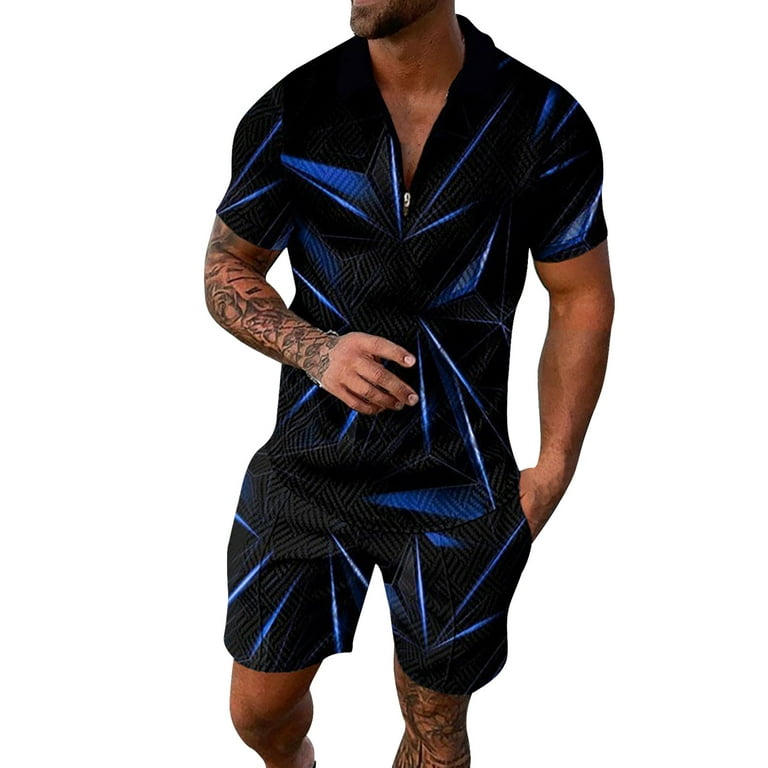 Vedolay Set for Men Casual Summer Men's Hawaiian Shirt and Short, 2 Piece Vacation Short Sleeve Shirt and Short Suits,Black 6XL