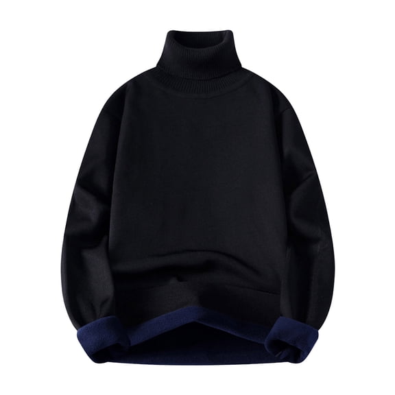 SYMOID Mens Black Turtleneck Fleece-Lined Sweater - Warm, Loose Fit for Fall Winter, Plus Size (M-XXXXL) - Casual/Homewear Layering Top,Size XL