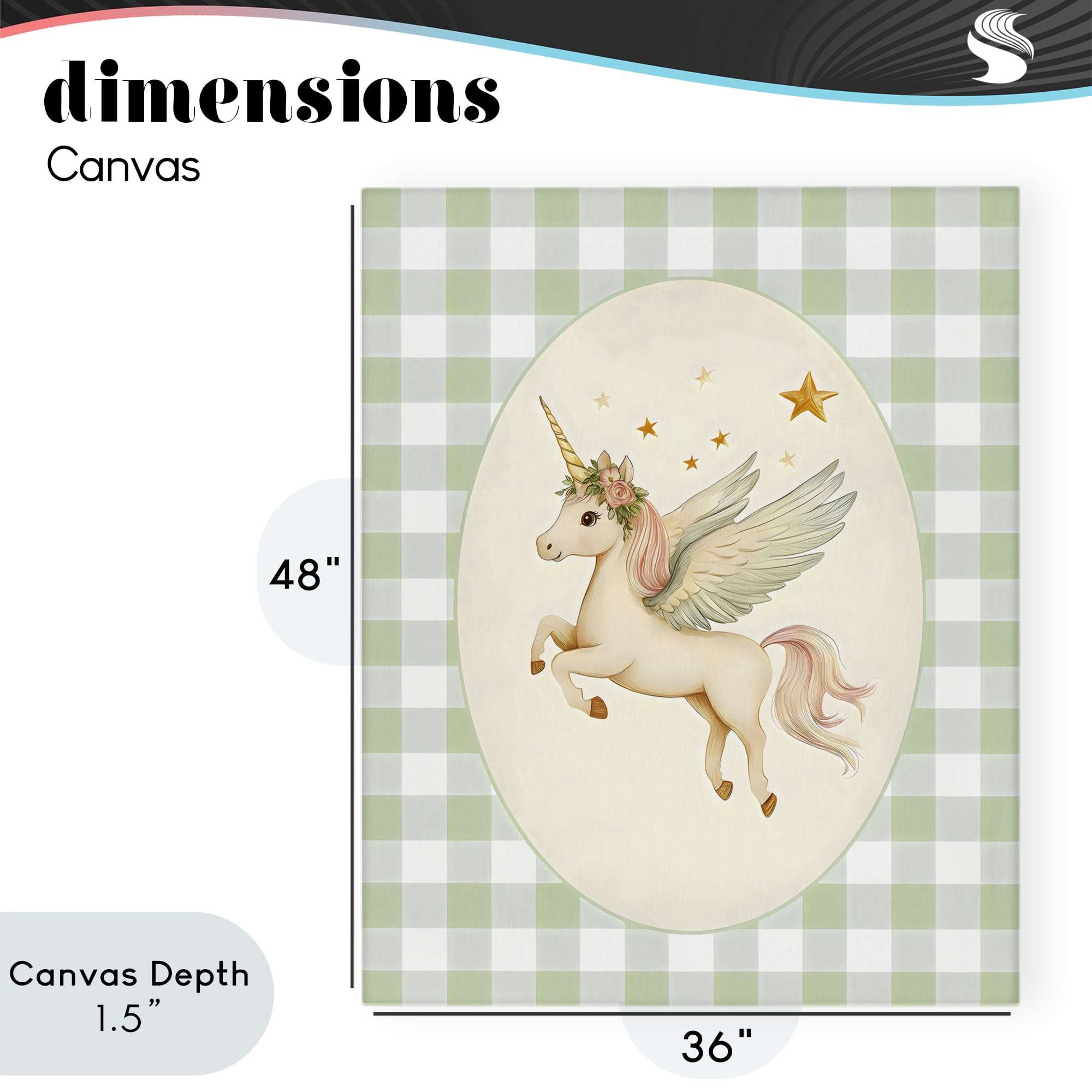 Stupell Industries Winged Unicorn over Green Gingham Canvas Wall Art, design by Arlington Prints