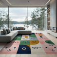 thumbnail image 2 of ODIKA 6'x9' Washable Area Rug Dusty Pink Green Retro Abstract Funky Postmodern Composition Playful with for Family Room, Living Mater Bedroom, Non-Slip, Easy Care, 2 of 7
