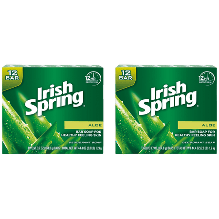 (2 pack) (Pack of 2) Irish Spring Aloe Vera Bar Soap, 3.7 Ounce, 12 Bar Pack