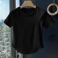 thumbnail image 2 of Olyvenn Fashion Womens Summer Crop Tops Y2k Baby Tees Trendy Cute Short Sleeve Slim Fit Ribbed Crew Neck T Shirt Black XL, 2 of 6