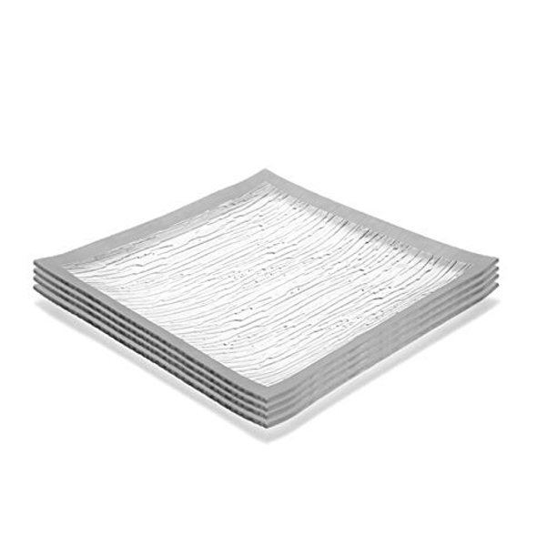 Gac Set Of 4 Elegant Tempered Glass Dinner Plates Square Glass Plate 11 5 Inch Break And Chip Resistant Oven Microwave Safe Dishwasher Safe Decorative Silver Border Walmart Com Walmart Com
