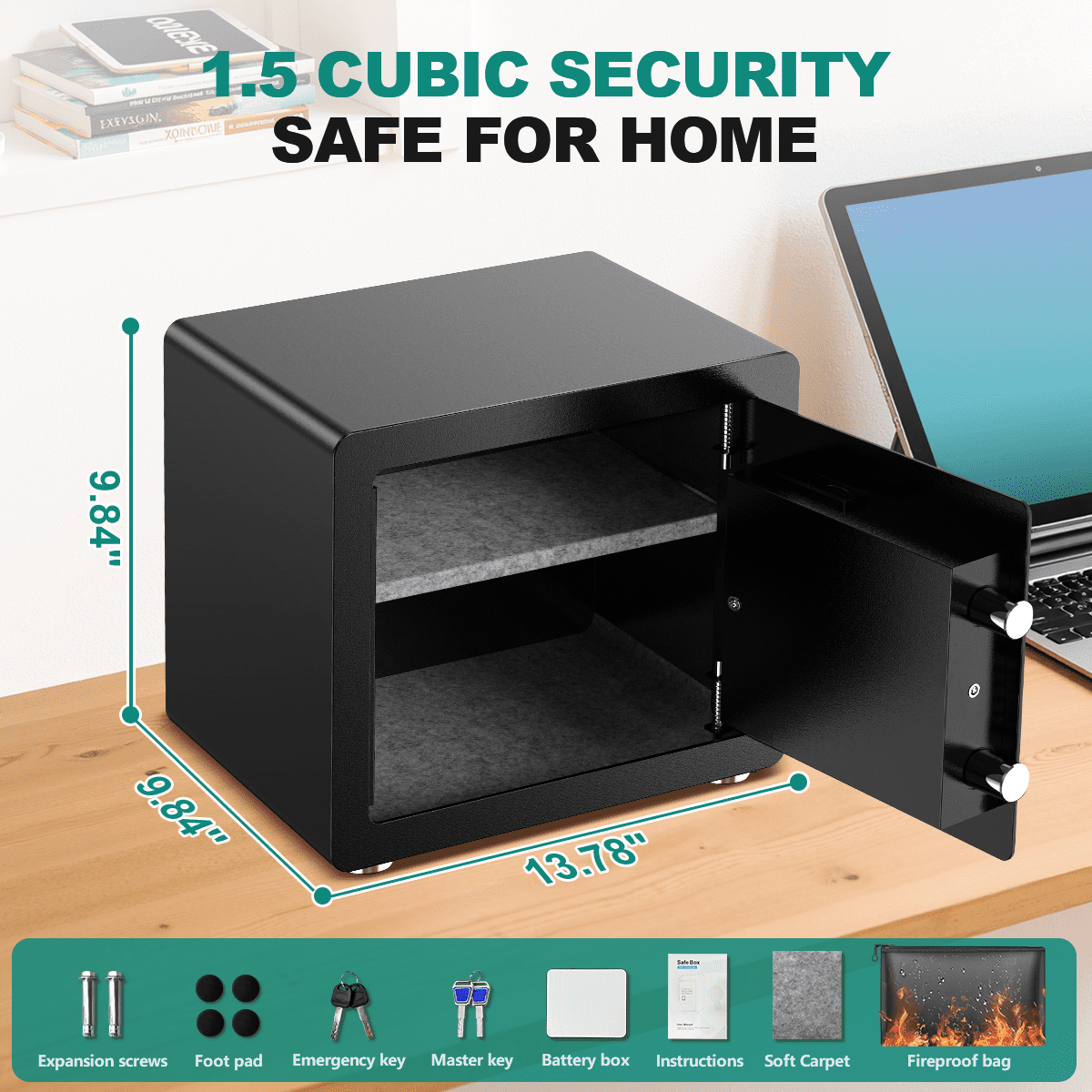 Gemaisil 1.5 Cuft Safe Box for Office & Home, Security Safe with Digital Keypad, Adjustable Shelf, Fireproof Bag, Suit for Store Documents, Cash, Jewelry, Values
