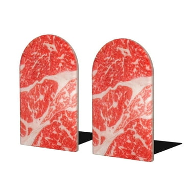 Qekee Beef Steaks for Shelves, Non-Slip Bookends, Wood Book EndsDuty Wooden Bookend Support for Books and Movies (1 Pair)