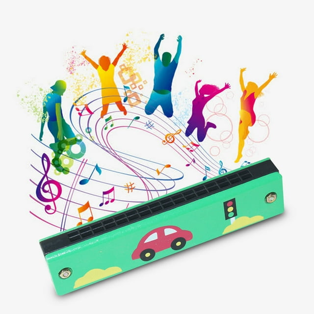 Big Save,HWRETIE Harmonica Musical Instrument Wooden Printing Double Rows 16 Holes for Kids,Children Music Lover