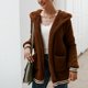 thumbnail image 4 of Chaqueta borrosa de manga larga para mujer, diseño de bolsillo largo de invierno, abrigo cálido con capucha para fiesta, compras informales, marrón XXL, 4 of 8