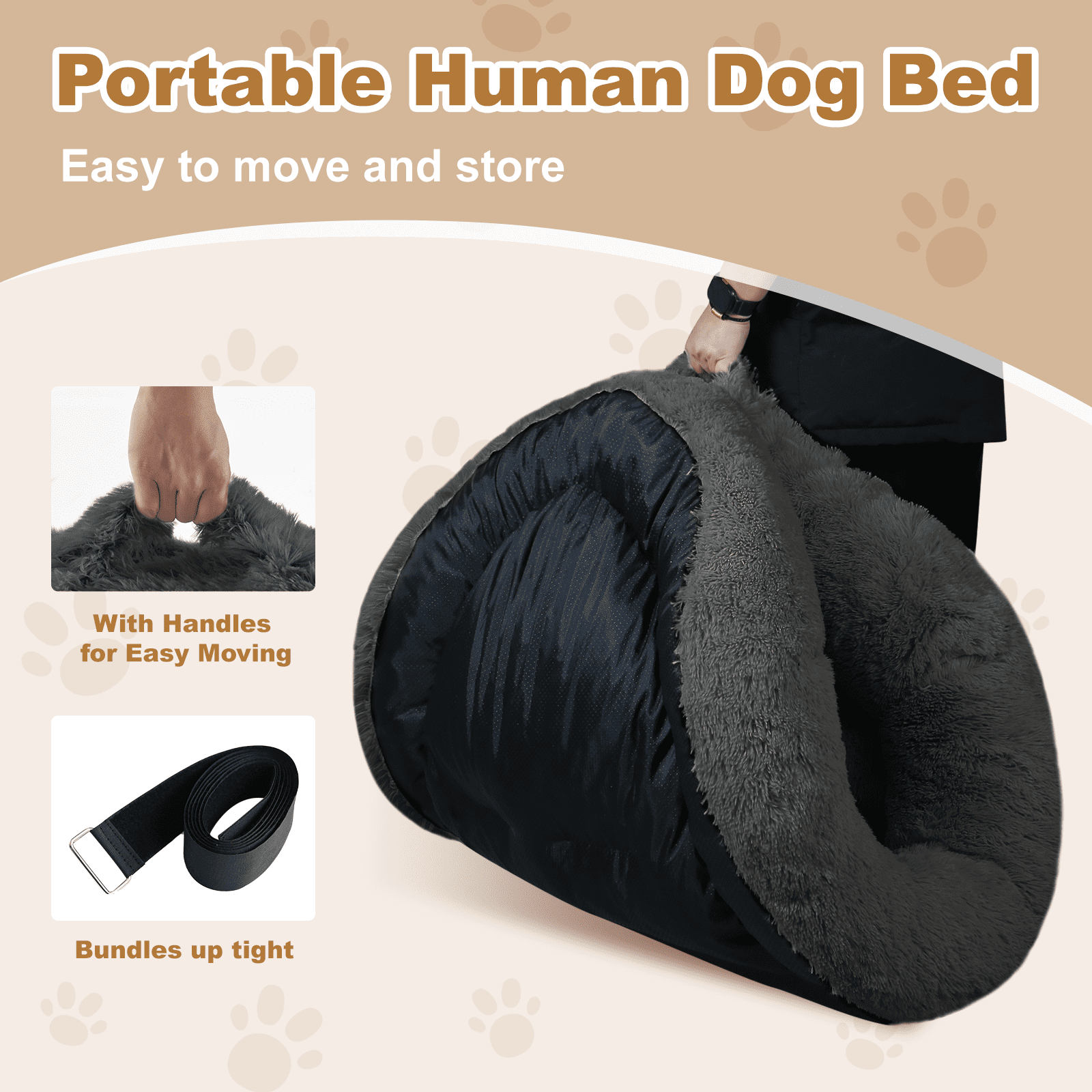 Extra Large 67" X 43" X 8" Orthopedic Pet Bed For Humans And Dogs, Plush High-Loft Mattress With Removable Handles & Non-Slip Bottom - DarkGrey