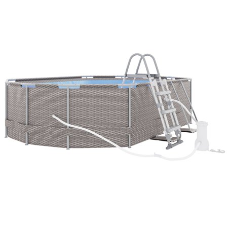 Walmeck Above Ground Swimming Pool  Non-Inflatable Rectangular Steel Frame Pool with Filter Pump  Safety Ladder for 1-6 People  Gray