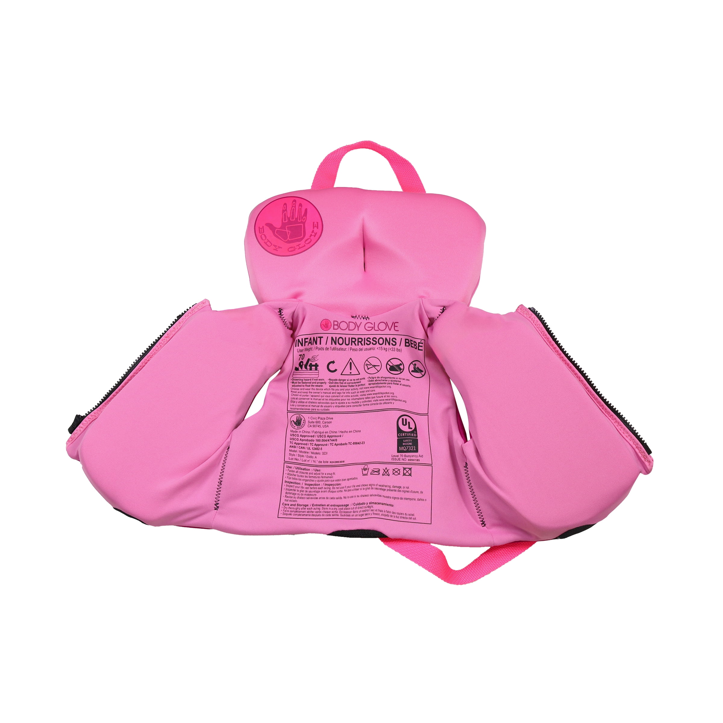 Body Glove Infant's Neoprene PFD Life Jacket and Vest, Girl, 20-30 lbs., Pink