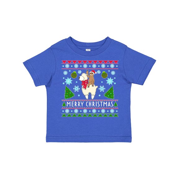 Inktastic Merry Christmas Sloth and Llama Ugly Sweater Style Boys or Girls Toddler T-Shirt
