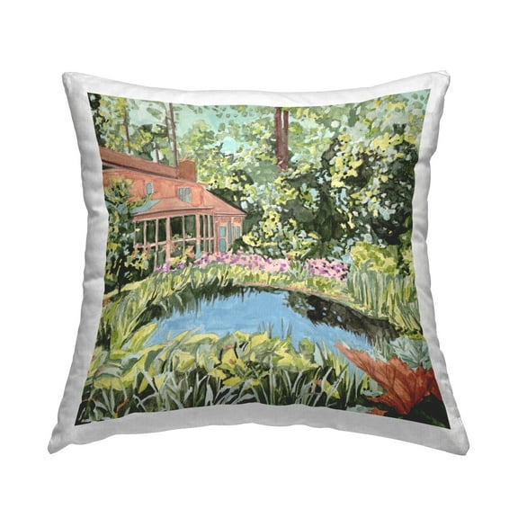 Stupell Industries Cottage with Garden Pond Decorative Printed Throw Pillow Design by Melissa Wang