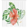 thumbnail image 3 of Hibiscus Shower Curtain, Watercolor Look Lush Personality Flower with Curvy Leaves, Fabric Bathroom Set with Hooks, 69W X 84L Inches Extra Long, Burnt Sienna Pale Green Fern Green, by Ambesonne, 3 of 3