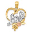 thumbnail image 1 of FB Jewels 14K Two Tone GoldYellow & Rose w/Rhodium D/C Love in Heart w/Rose Pendant, 1 of 4