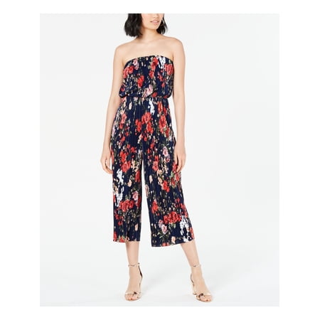 19 COOPER Womens Blue Floral Sleeveless Strapless Capri Jumpsuit Size: XL