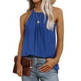 thumbnail image 2 of Jewelreauty Halter Tops for Women Sleeveless High Neck Pleated Off Shoulder Tees Casual Solid Summer Blouses (M, Blue), 2 of 9