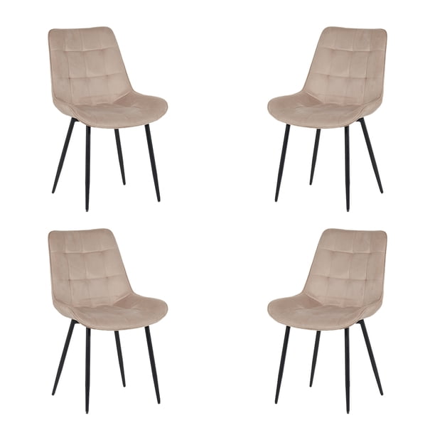 Ilios Innova | Paquete de 4 Sillas de Comedor Lar en Color Beige, Sillas Tapizadas de Terciopelo con Patas Metálicas Negras, Diseño Moderno y Minimalista.