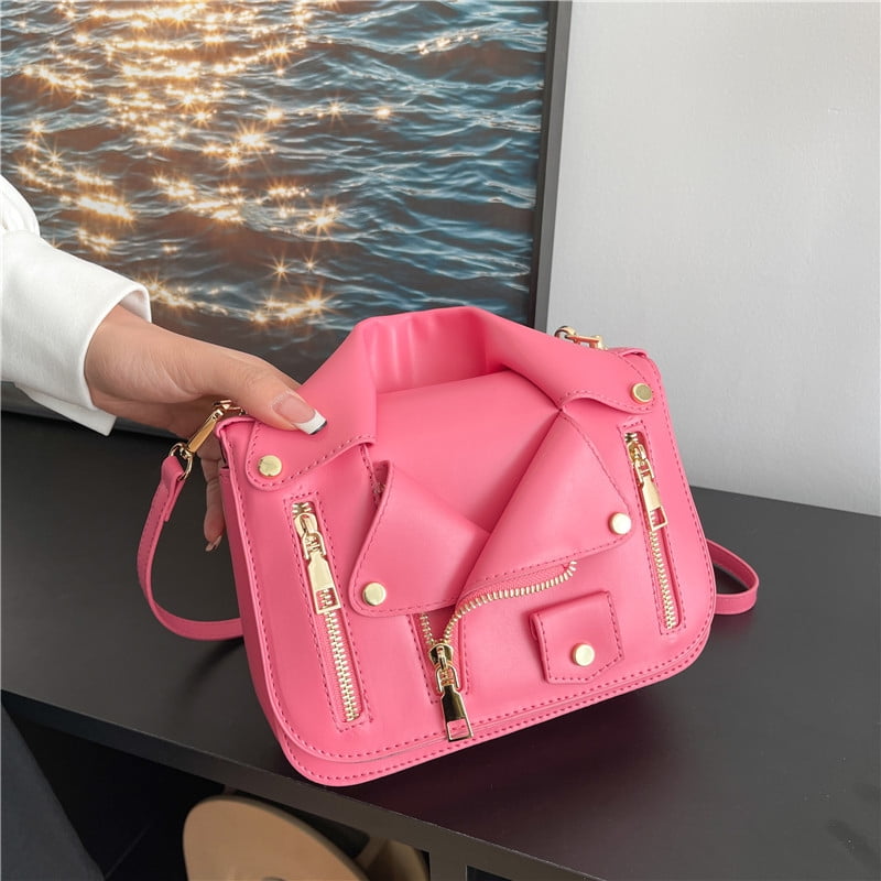 Baguery Punk Motorcycle Jacket Crossbody Bag - PU Leather Rivet Chain Shoulder Handbag for Women & Girls (8.25×6.28in)
