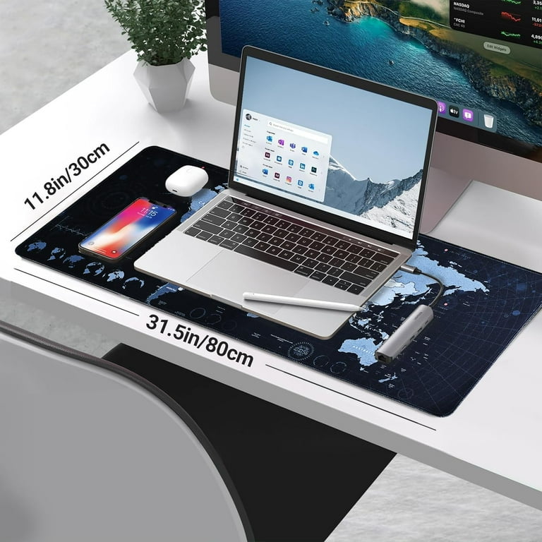 World Map Gaming Mouse Pad Large Desk Mat 31.5 x 11.8in Anti Slip Keyboard Mat Perfect for Gaming and Office Works Compatible with All Mouse