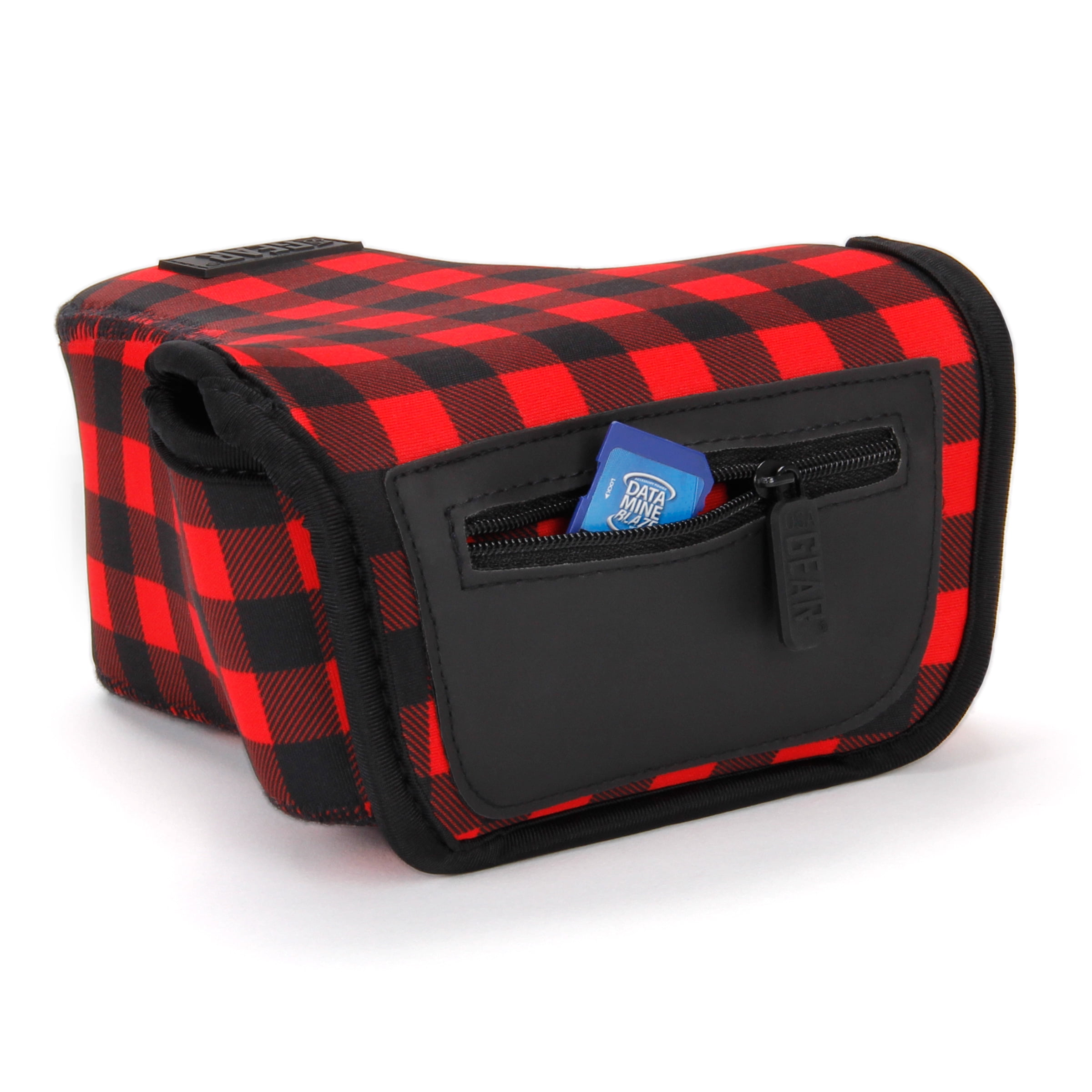 USA GEAR DSLR Camera Case / SLR Camera Sleeve (Red Plaid) with Neoprene Protection , Holster Belt Loop and Accessory Storage - Compatible With Nikon D3400 / Canon EOS Rebel SL2 / Pentax K-70 & More