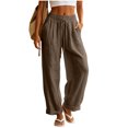 thumbnail image 2 of Diufon Linen Pants for Women Drawstring High Waist Palazzo Flowy Pants Wide Leg Beach Trousers with Pockets, 2 of 10