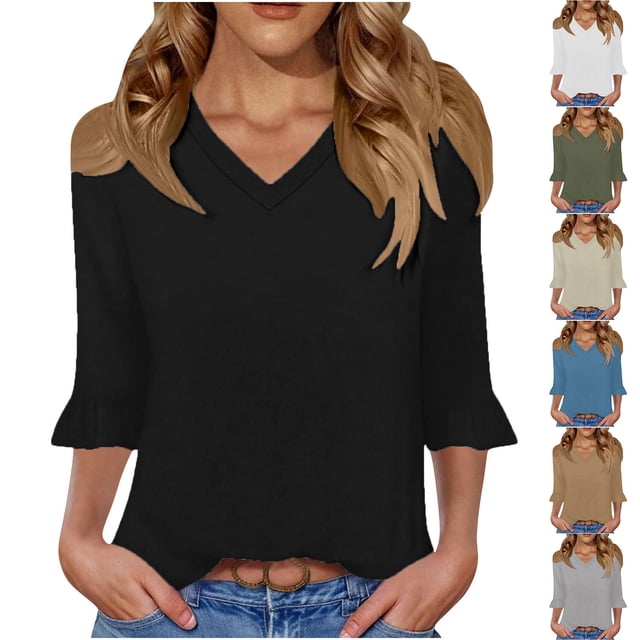 Tops para adolescentes,Camiseta de mujer con cuello en V y manga corta, top informal de vacaciones con estampado, mezcla de poliéster y elastano, corte regular para uso diario, sopatenor