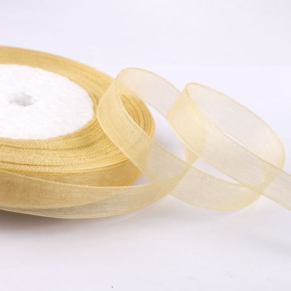 XmhyTop-A 49 Yards Organza Ribbon Roll,Sheer Transparent Satin Edge Ribbon for Gift Wrapping, Wedding, Party Craft Decor,Light Gold