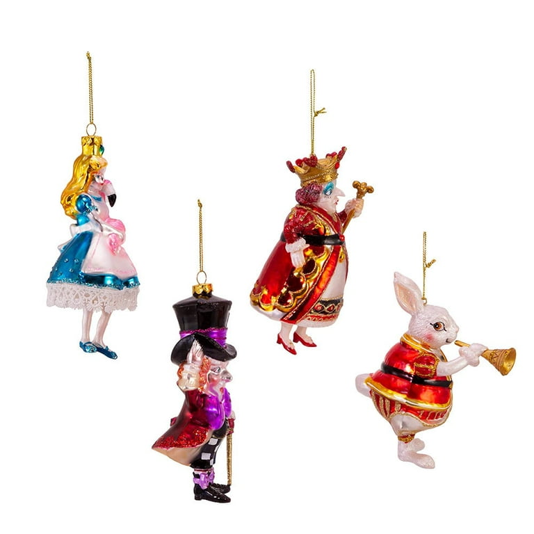 Kurt Adler 5-5.5-Inch Noble Gems Alice in Wonderland 4-Piece Ornament set 