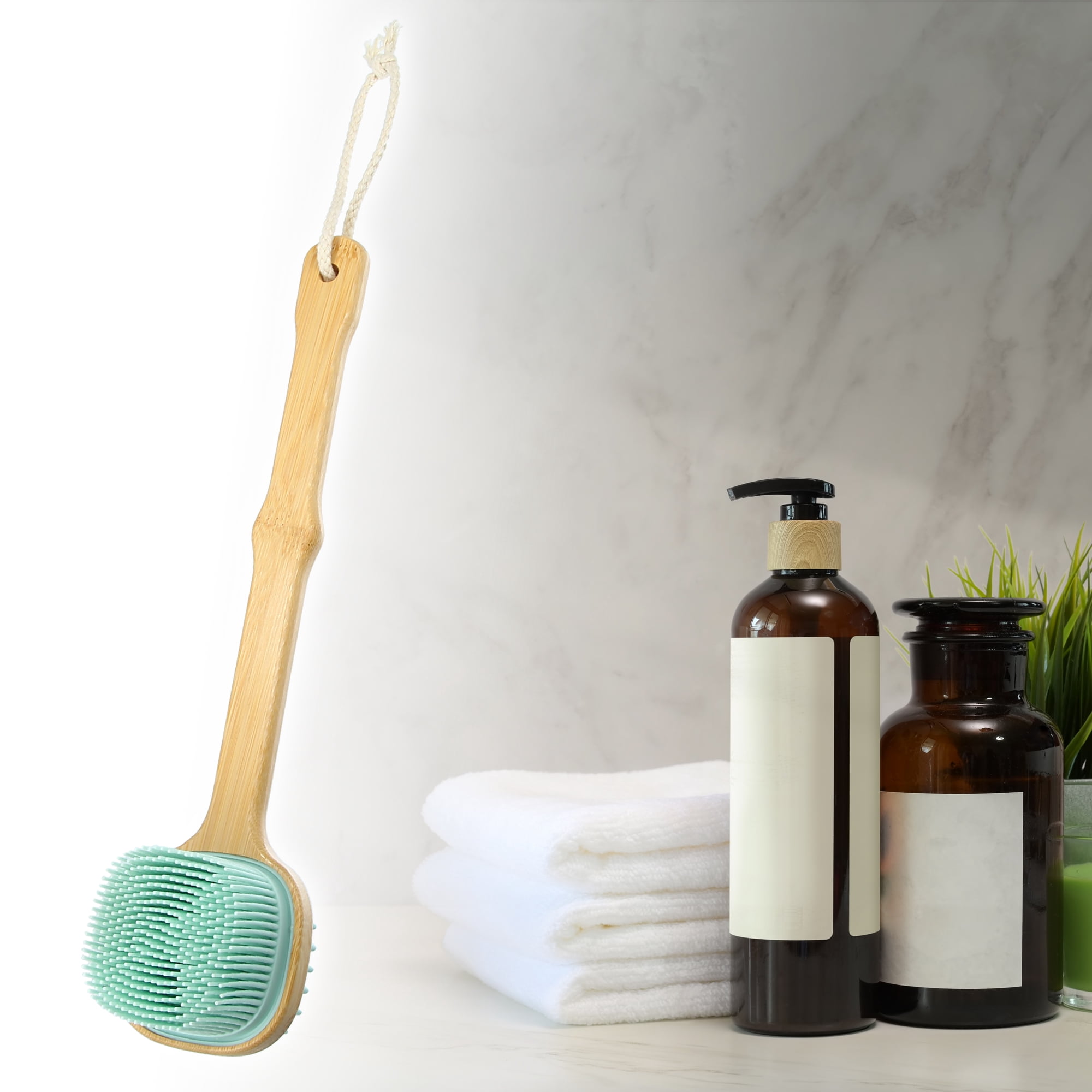 Unique Bargains Back Scrubber Body Brush with Long Handle for Exfoliating Silicone Green