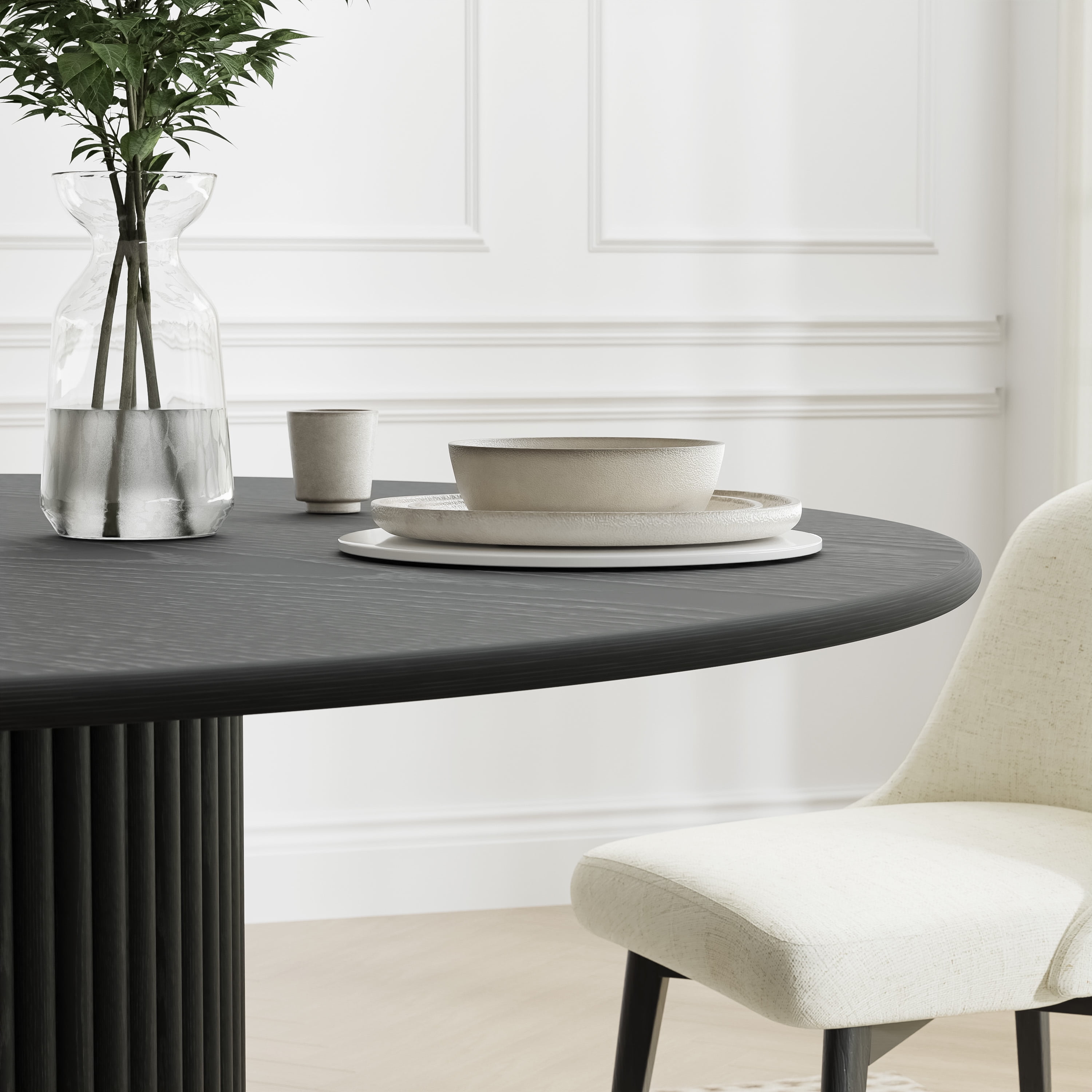 60 in. Soild Wood Black Dining Table Round Kitchen Table