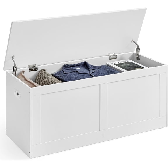 LL Storage Chest, Storage Trunk with 2 Safety Hinges, Storage Bench, Shoe Bench, Farmhouse Style, 15.7 x 39.4 x 18.3 Inches, for Entryway, Bedroom, Living Room, Cloud White ULSB164W01