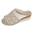 thumbnail image 6 of Espadrilles for Women Breathable Knit Band Slip on Slides Wedge Sandals Lightweight Casual Beach Shoes Platform Heels Beige Size 7, 6 of 6