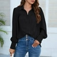 thumbnail image 2 of GigrtiJin Women Lapel V-Neck Shirts Long Sleeve Pleated Button down Blouses Casual Solid Color Going out Tops, 2 of 7