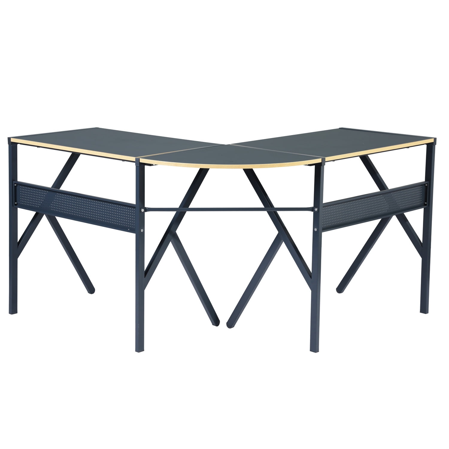FurnitureR L Shaped Gaming Desk Computer Corner Desk Writing Desk Workstation Table for Home Office Study Notebook Navy Blue