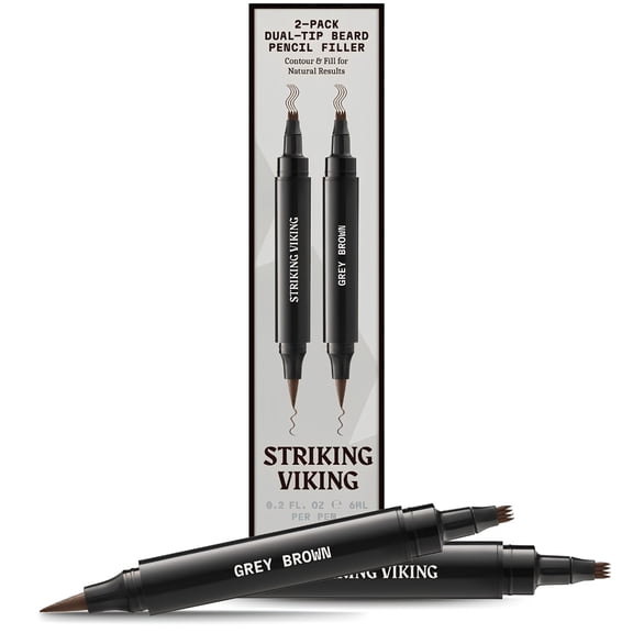 Striking Viking Beard Filler Pen Grey Brown 2 Pack Waterproof Dual Tip Beard Shaping Pen