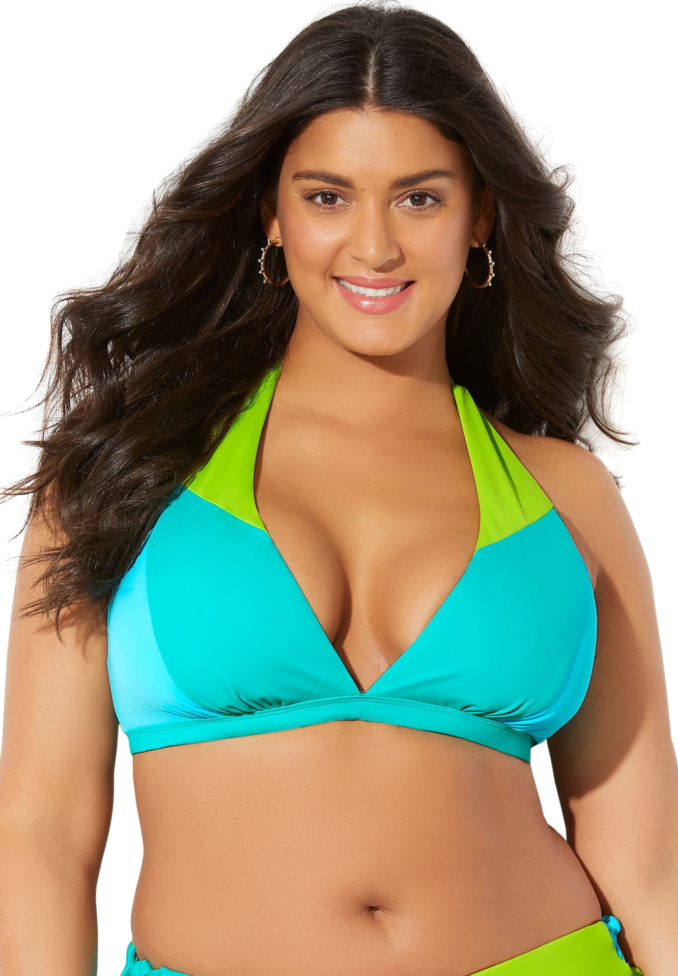 Swimsuits All Women's Plus Size Romancer Colorblock Halter Triangle Bikini Top 16 Neon Mint Oasis - Walmart.com